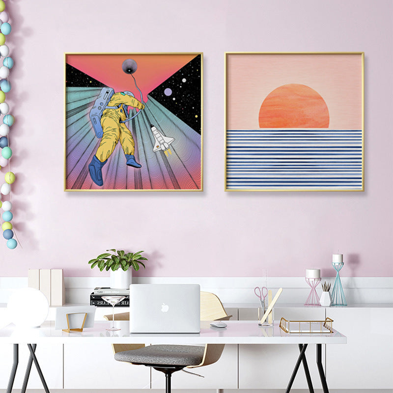 Cartoon robot astronaut decorative painting