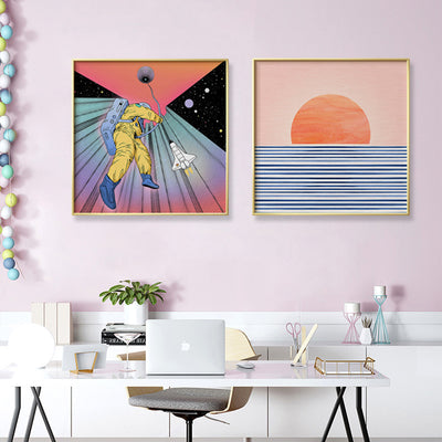 Cartoon robot astronaut decorative painting